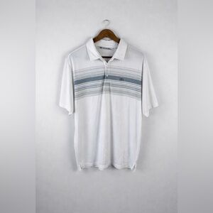 Travis Mathew Polo Shirt Mens Large White Lightweight Golf Pima Cotton Striped